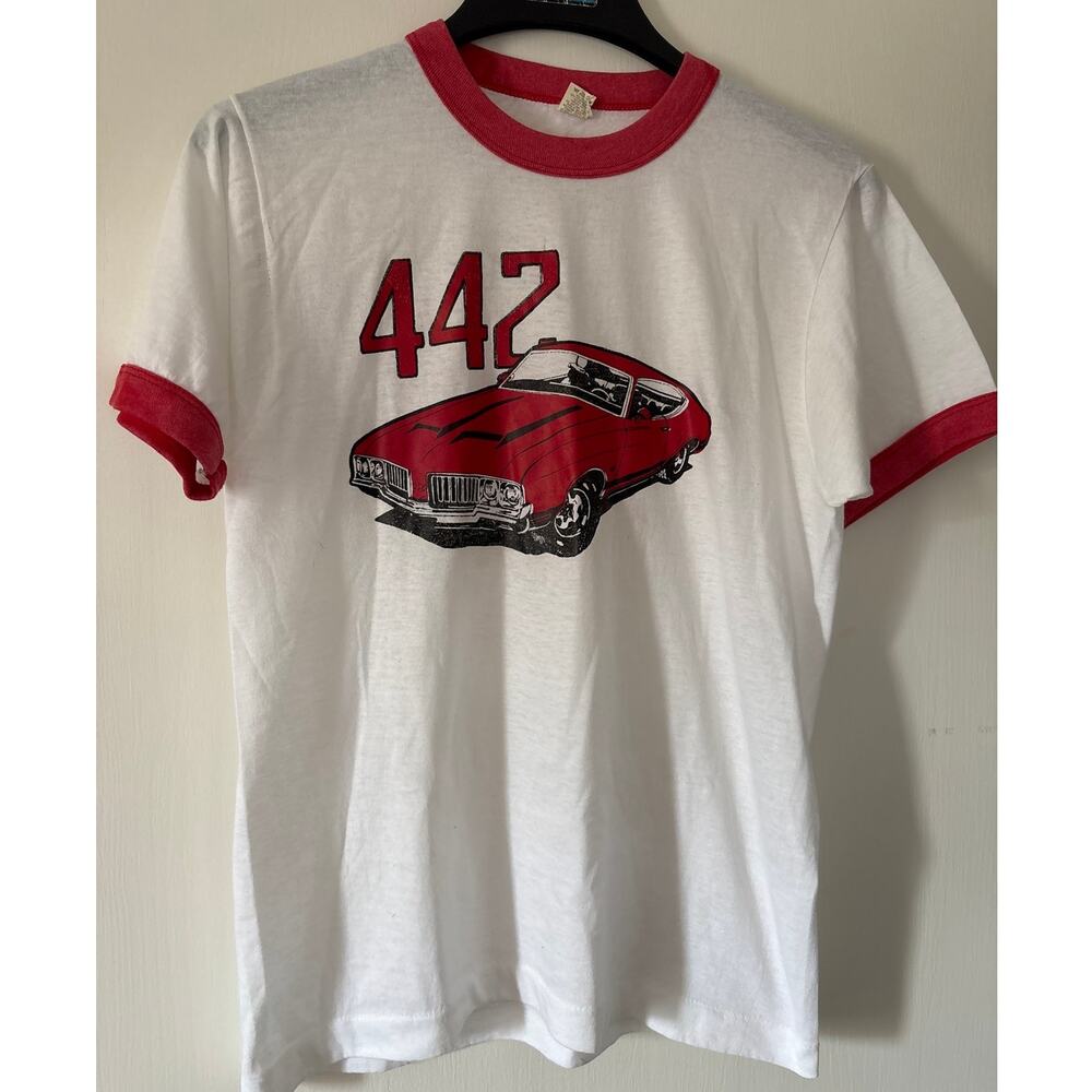 Screen Stars Vintage Oldsmobile 442 Ringer Single Stitch Tee Shirt T-Shirt M USA